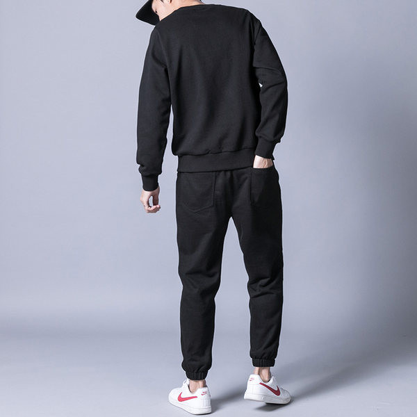 Σετ πουλόβερ Ανοιξιάτικο και φθινόπωρο ανδρικό στρογγυλό λαιμό αθλητικό casual kravis δύο κομμάτια για τρέξιμο χαλαρά αθλητικά ρούχα