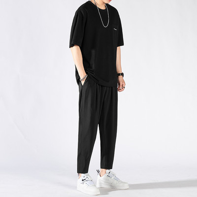 Vīriešu ikdienas komplekts ar īsām piedurknēm T-kreklu un apakšas