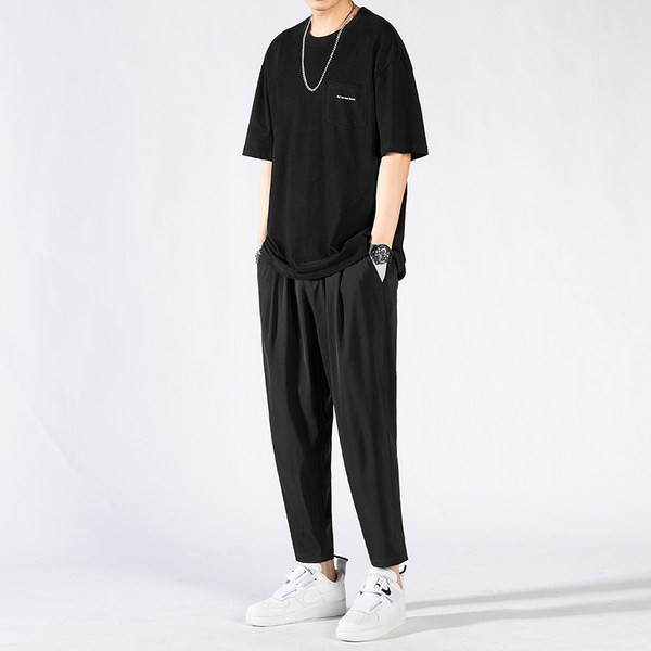 Vīriešu ikdienas komplekts ar īsām piedurknēm T-kreklu un apakšas