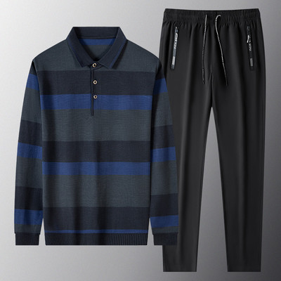 Divdaļīgs vīriešu sporta komplekts ar klasisku apkakli un saitēm