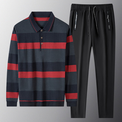 Divdaļīgs vīriešu sporta komplekts ar klasisku apkakli un saitēm