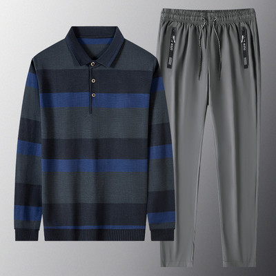 Divdaļīgs vīriešu sporta komplekts ar klasisku apkakli un saitēm