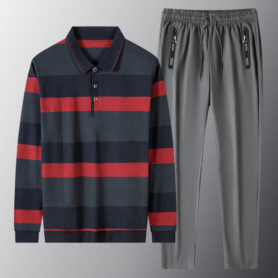 Divdaļīgs vīriešu sporta komplekts ar klasisku apkakli un saitēm