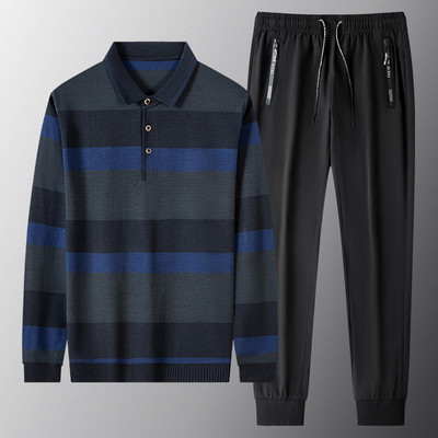 Divdaļīgs vīriešu sporta komplekts ar klasisku apkakli un saitēm