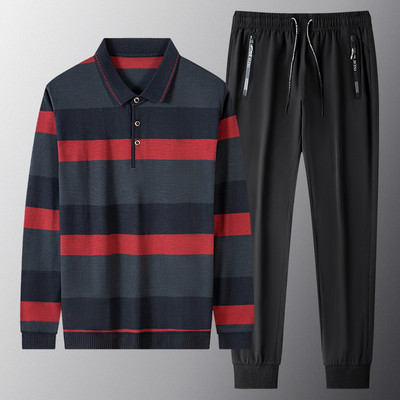 Divdaļīgs vīriešu sporta komplekts ar klasisku apkakli un saitēm