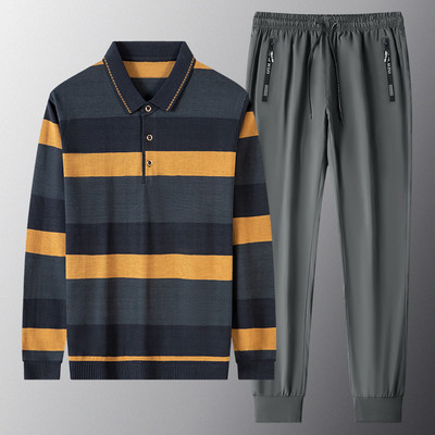 Divdaļīgs vīriešu sporta komplekts ar klasisku apkakli un saitēm