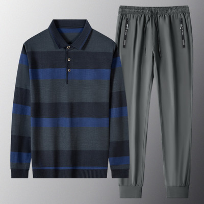 Divdaļīgs vīriešu sporta komplekts ar klasisku apkakli un saitēm