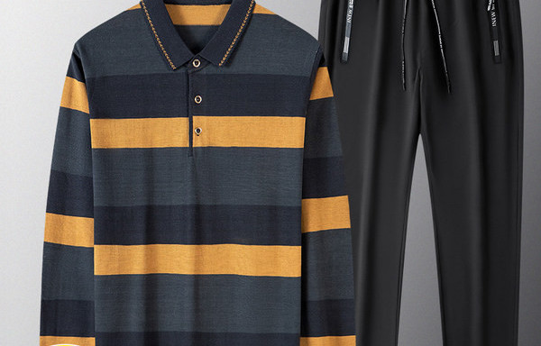 Divdaļīgs vīriešu sporta komplekts ar klasisku apkakli un saitēm