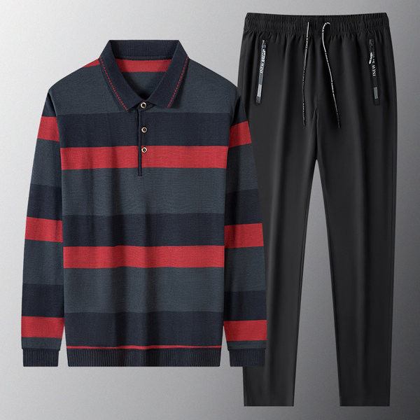 Divdaļīgs vīriešu sporta komplekts ar klasisku apkakli un saitēm