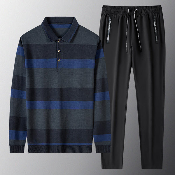 Divdaļīgs vīriešu sporta komplekts ar klasisku apkakli un saitēm