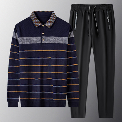 Sportisks vīriešu divdaļīgs komplekts ar klasisku apkakli un šņorējamām apakšām