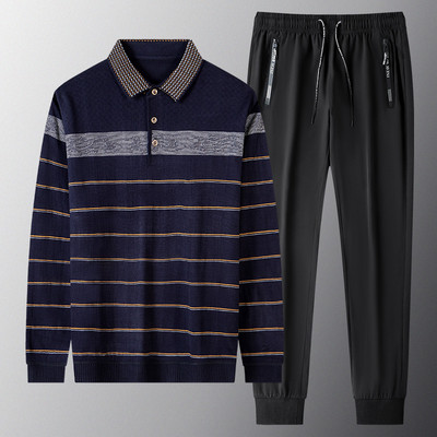 Sportisks vīriešu divdaļīgs komplekts ar klasisku apkakli un šņorējamām apakšām