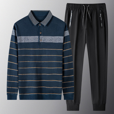 Sportisks vīriešu divdaļīgs komplekts ar klasisku apkakli un šņorējamām apakšām