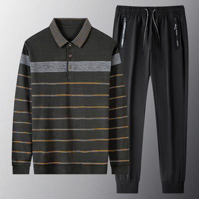 Sportisks vīriešu divdaļīgs komplekts ar klasisku apkakli un šņorējamām apakšām