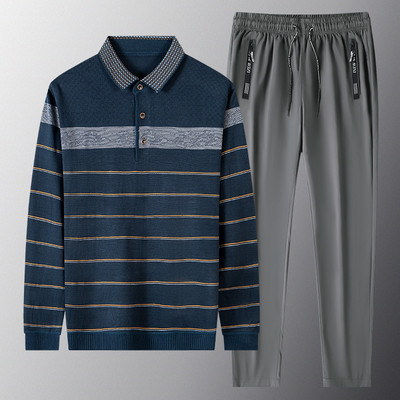 Sportisks vīriešu divdaļīgs komplekts ar klasisku apkakli un šņorējamām apakšām