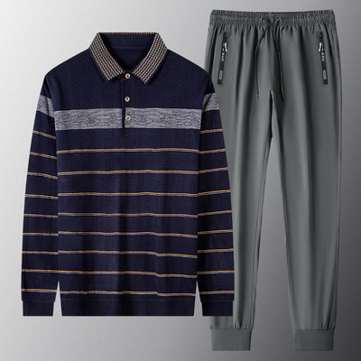 Sportisks vīriešu divdaļīgs komplekts ar klasisku apkakli un šņorējamām apakšām