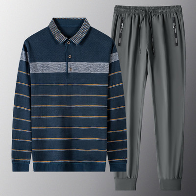 Sportisks vīriešu divdaļīgs komplekts ar klasisku apkakli un šņorējamām apakšām