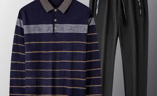 Sportisks vīriešu divdaļīgs komplekts ar klasisku apkakli un šņorējamām apakšām