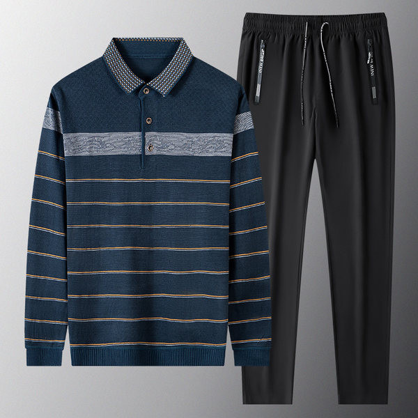 Sportisks vīriešu divdaļīgs komplekts ar klasisku apkakli un šņorējamām apakšām