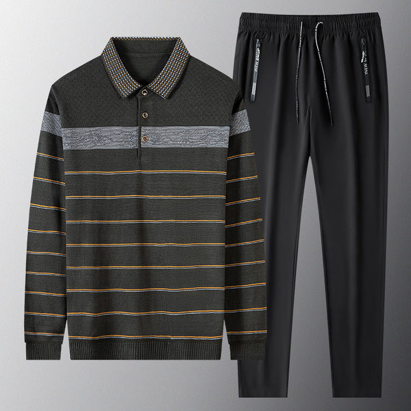 Sportisks vīriešu divdaļīgs komplekts ar klasisku apkakli un šņorējamām apakšām