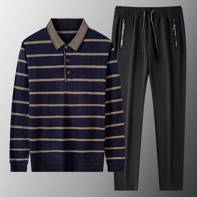 Casual ανδρική ριγέ μπλούζα και σετ κάτω