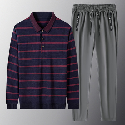 Casual ανδρική ριγέ μπλούζα και σετ κάτω