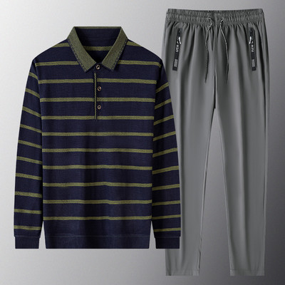 Casual ανδρική ριγέ μπλούζα και σετ κάτω