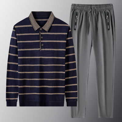 Casual ανδρική ριγέ μπλούζα και σετ κάτω