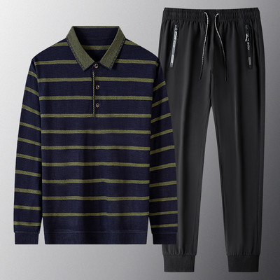 Casual ανδρική ριγέ μπλούζα και σετ κάτω