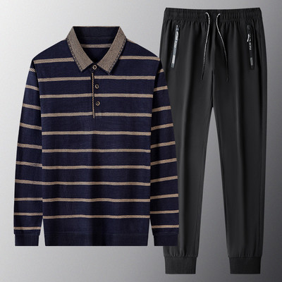 Casual ανδρική ριγέ μπλούζα και σετ κάτω
