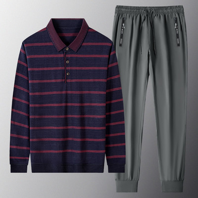 Casual ανδρική ριγέ μπλούζα και σετ κάτω