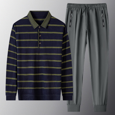 Casual ανδρική ριγέ μπλούζα και σετ κάτω