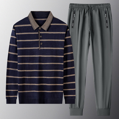 Casual ανδρική ριγέ μπλούζα και σετ κάτω