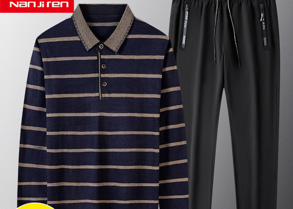 Casual ανδρική ριγέ μπλούζα και σετ κάτω