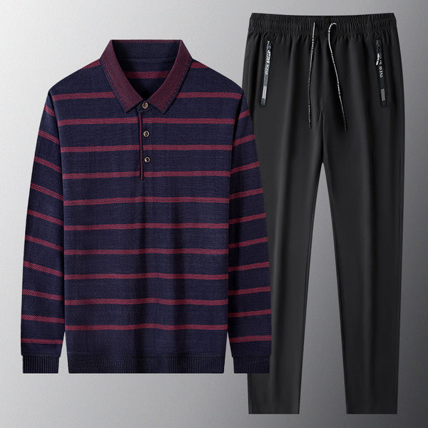 Casual ανδρική ριγέ μπλούζα και σετ κάτω