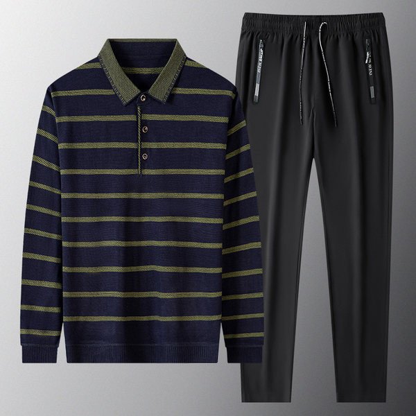 Casual ανδρική ριγέ μπλούζα και σετ κάτω