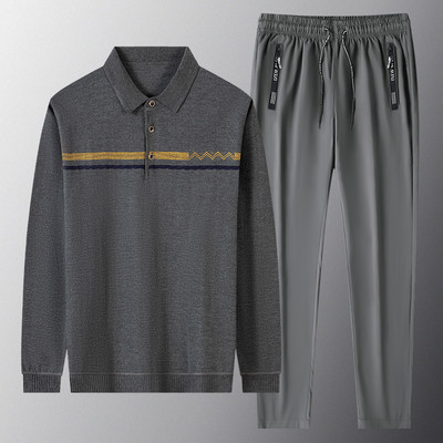 Ανδρική casual μπλούζα με γιακά και σετ δεμένο παντελόνι