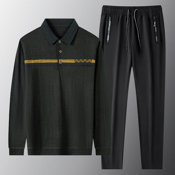 Ανδρική casual μπλούζα με γιακά και σετ δεμένο παντελόνι