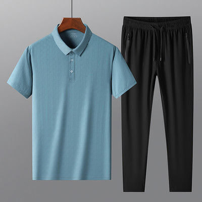 Ikdienas vīriešu bikses un blūzes komplekts ar īsām piedurknēm