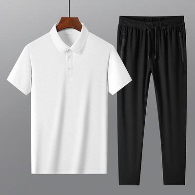 Ikdienas vīriešu bikses un blūzes komplekts ar īsām piedurknēm