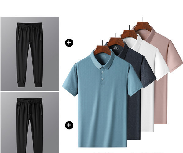 Ikdienas vīriešu bikses un blūzes komplekts ar īsām piedurknēm