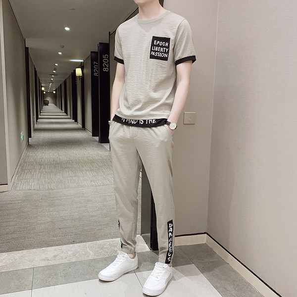 Antarktikas T krekls ar īsām piedurknēm vīriešu ikdienas uzvalks ar skaistām vasaras plānām ledus zīda sporta biksēm.