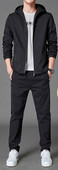 Kétrészes férfi tréningruha kapucnis cipzáras felsővel és zsebes alsókkal