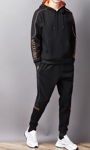 Vīriešu divdaļīga sporta komanda ar uzrakstu un ovālu kakla izgriezumu jauns modelis