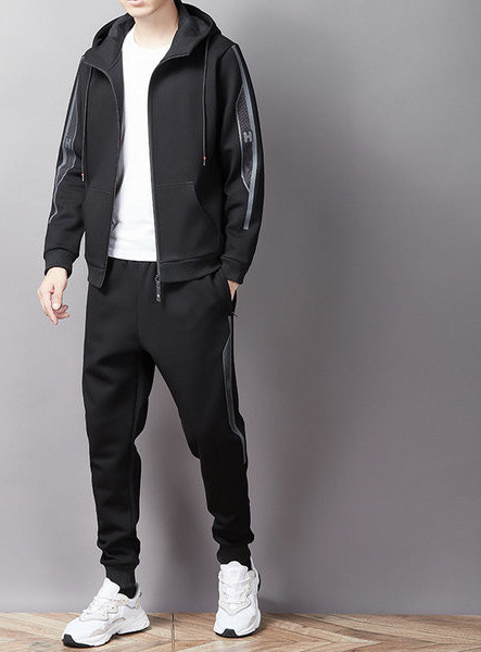 Jauna modeļa vīriešu sporta divdaļīgs komplekts ar kapuci un šņorēm