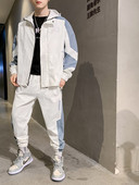 Σπορ ανδρικό σετ μπλουζάκι με κουκούλα και φόρμα με τσέπη