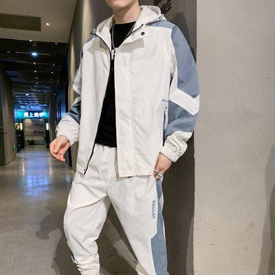 Σπορ ανδρικό σετ μπλουζάκι με κουκούλα και φόρμα με τσέπη