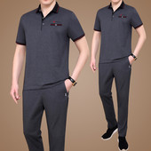 Jauna modeļa sporta vīriešu divdaļīgs komplekts ar īsām piedurknēm un apakšu ar kabatu un logotipu