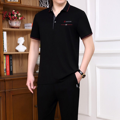 Jauna modeļa sporta vīriešu divdaļīgs komplekts ar īsām piedurknēm un apakšu ar kabatu un logotipu