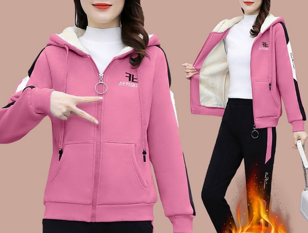 Sieviešu divdaļīgs komplekts ar siltu oderi un rāvējslēdzēja aizdari